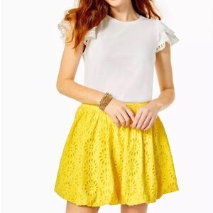 Lilly Pulitzer Leah Eyelet Mini Skirt in Resort Yellow with Bubble Hem- 6